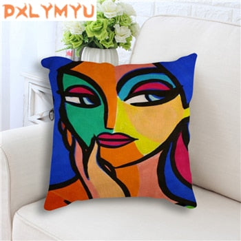 Cushion Exaggerated Woman Oil Painting Design