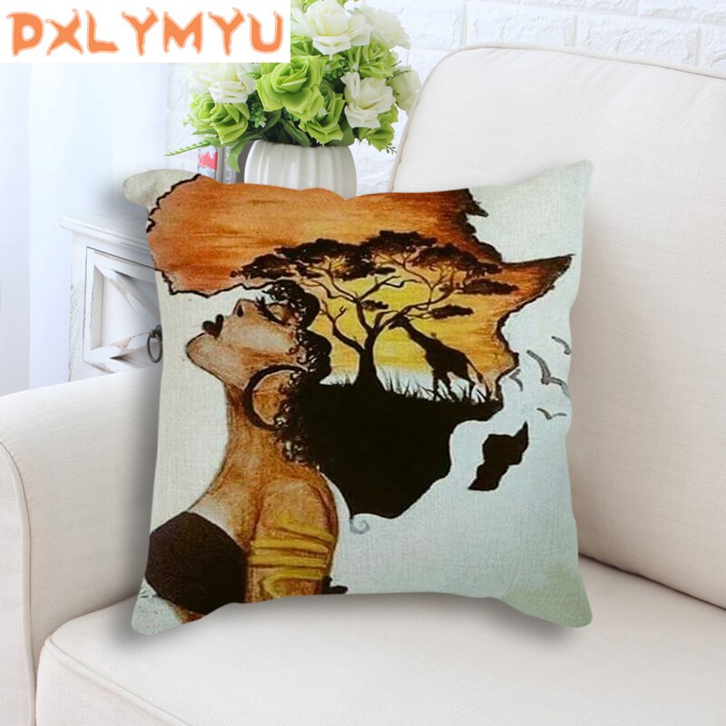 Decorative Cushion Colorful African Women Art Painting Decorative Sofa Throw Pillow Cotton Linen Cushion Sofa Car Home Decor