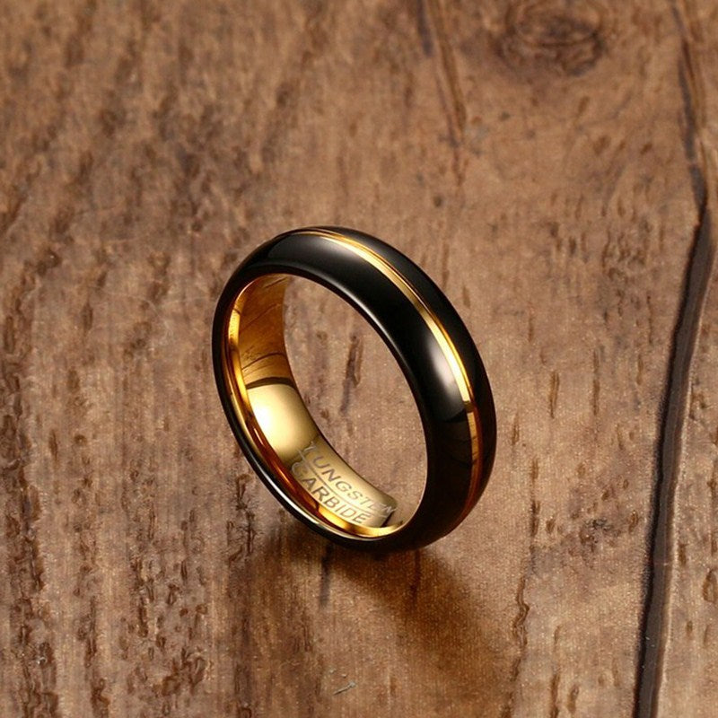 Vnox Men's Thin Ring 6MM Black Tungsten Carbide Rings for Men Wedding Party Jewelry