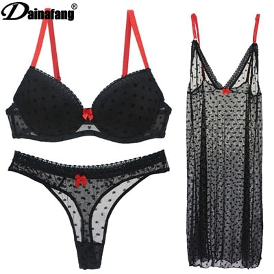 DAINAFANG Brand Lingerie 36/80 38/85 40/90 42/95 BC Cup Bra and Brief Sexy Clothes Nightgown Underwear Sets Panties