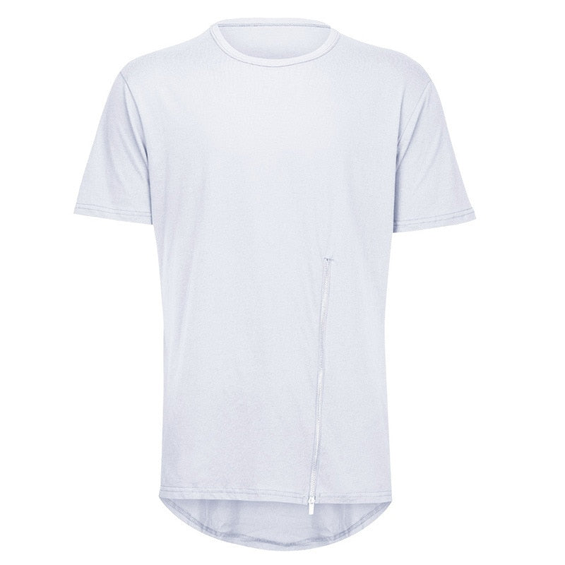 Fashion Asymmetrical Short Sleeve Zipper T-shirt Fashion Curved Hem Cotton
