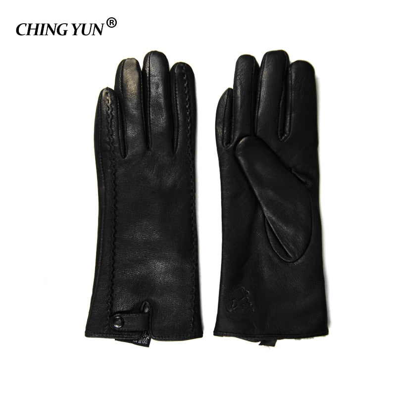 New Gloves Genuine Leather Winter Warm Fluff Woman Soft Female Rabbit Fur Lining Riveted Clasp High-quality Mittens
