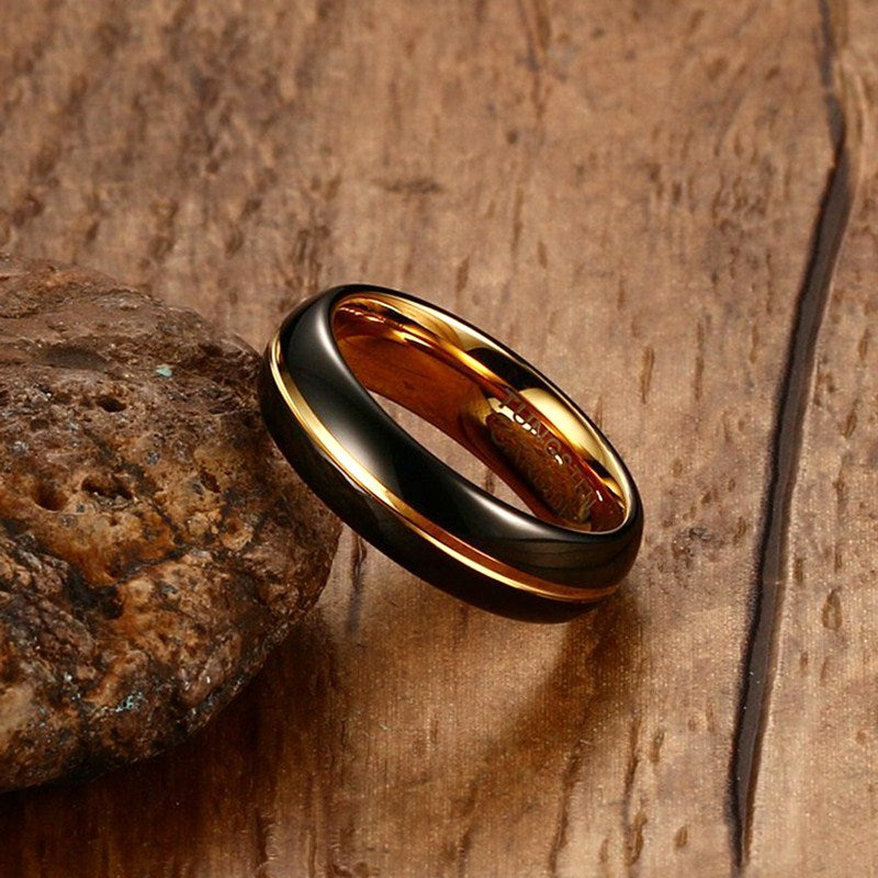 Vnox Men's Thin Ring 6MM Black Tungsten Carbide Rings for Men Wedding Party Jewelry