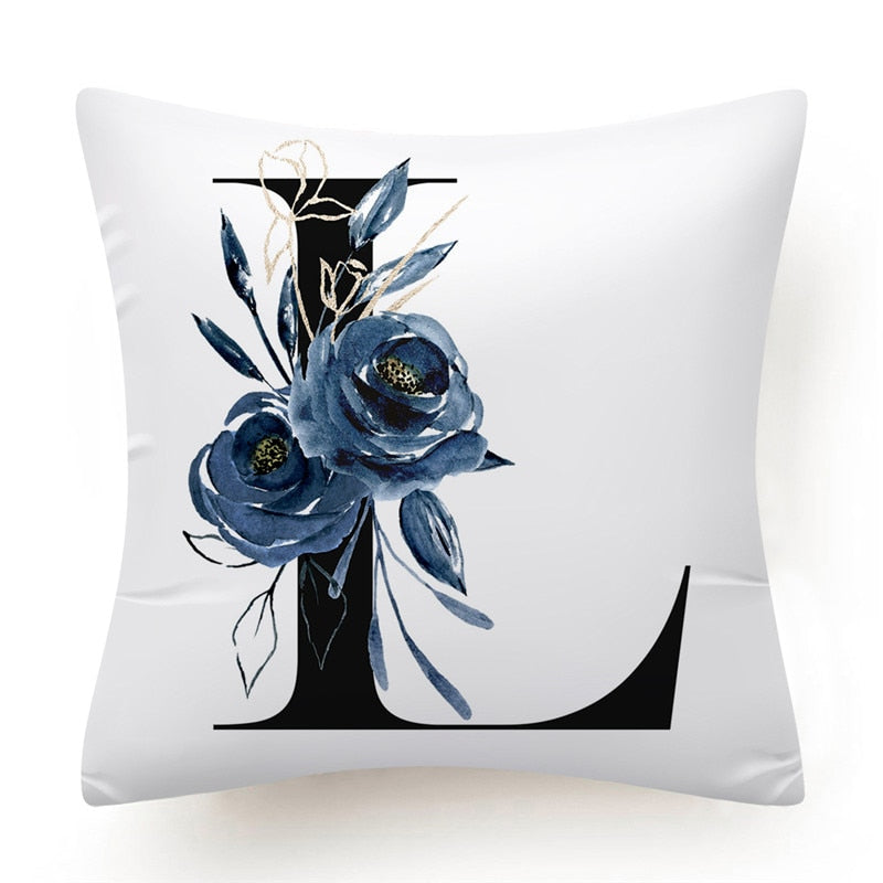 Floral Alphabet Cushion Cover 45x45 Blue Flowers Pillowcase Decorative Sofa Cushions Throw Pillows Cover Home Decor Pillow Cases