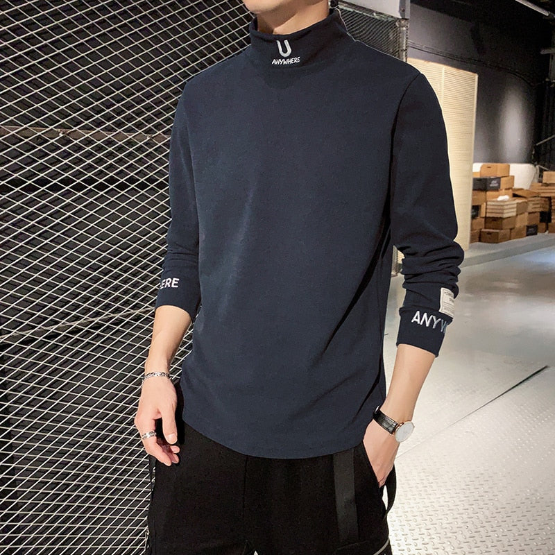Cashmere T-Shirts Long Sleeve Embroidery Letter T Shirt Turtleneck Streetwear Casual T-shirts Fashion Tee