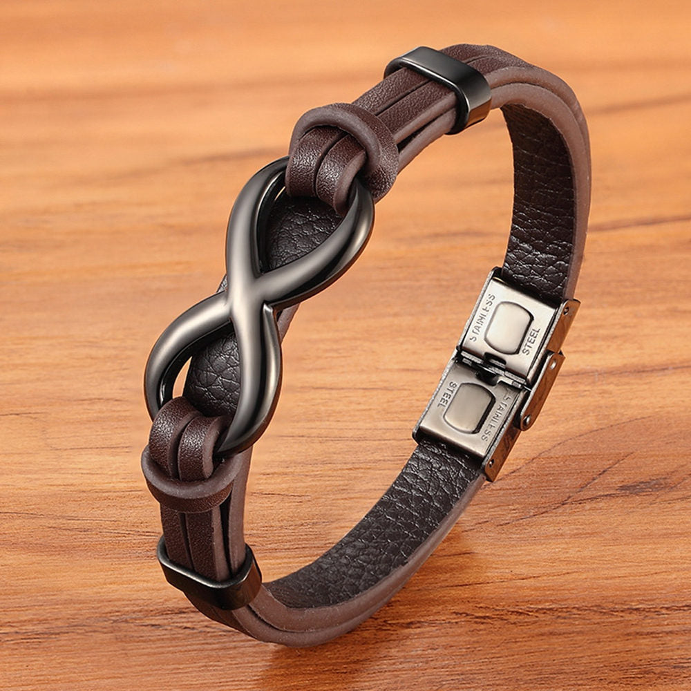 XQNI Stainless Steel Leather Bracelet Infinity Logo Special Popular Pattern Bracelet DIY Size Valentine Day Jewelry Gift