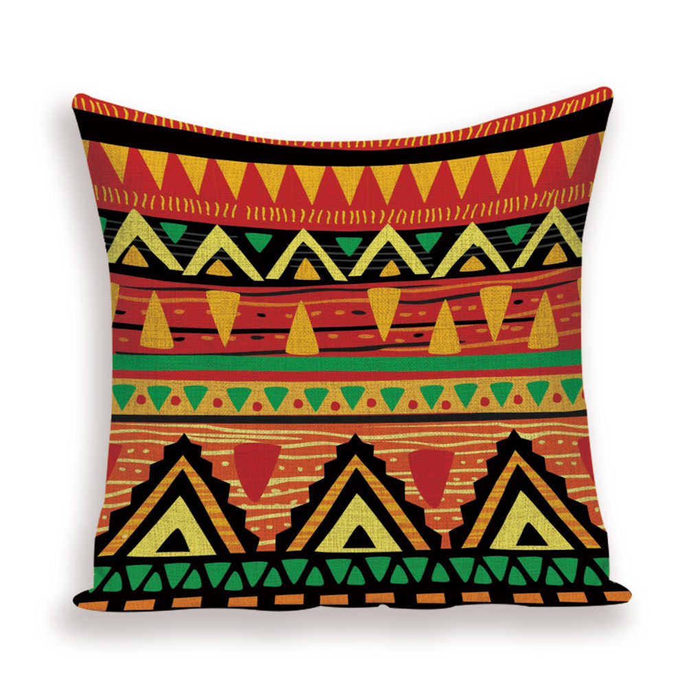 African Style Cushion Cover, African Style Pillow Case Linen Print Color Cloth for Sofa Throw Pillows