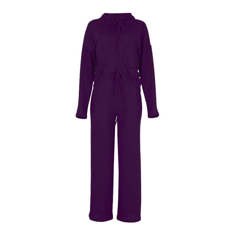 Knitted Pajama Set, Hooded Pajama Pants, Home Long Sleeve Sleepwear Loose Lounge Wear