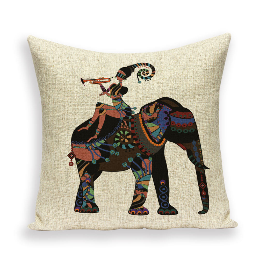 African Style Cushion Cover, African Style Pillow Case Linen Print Color Cloth for Sofa Throw Pillows