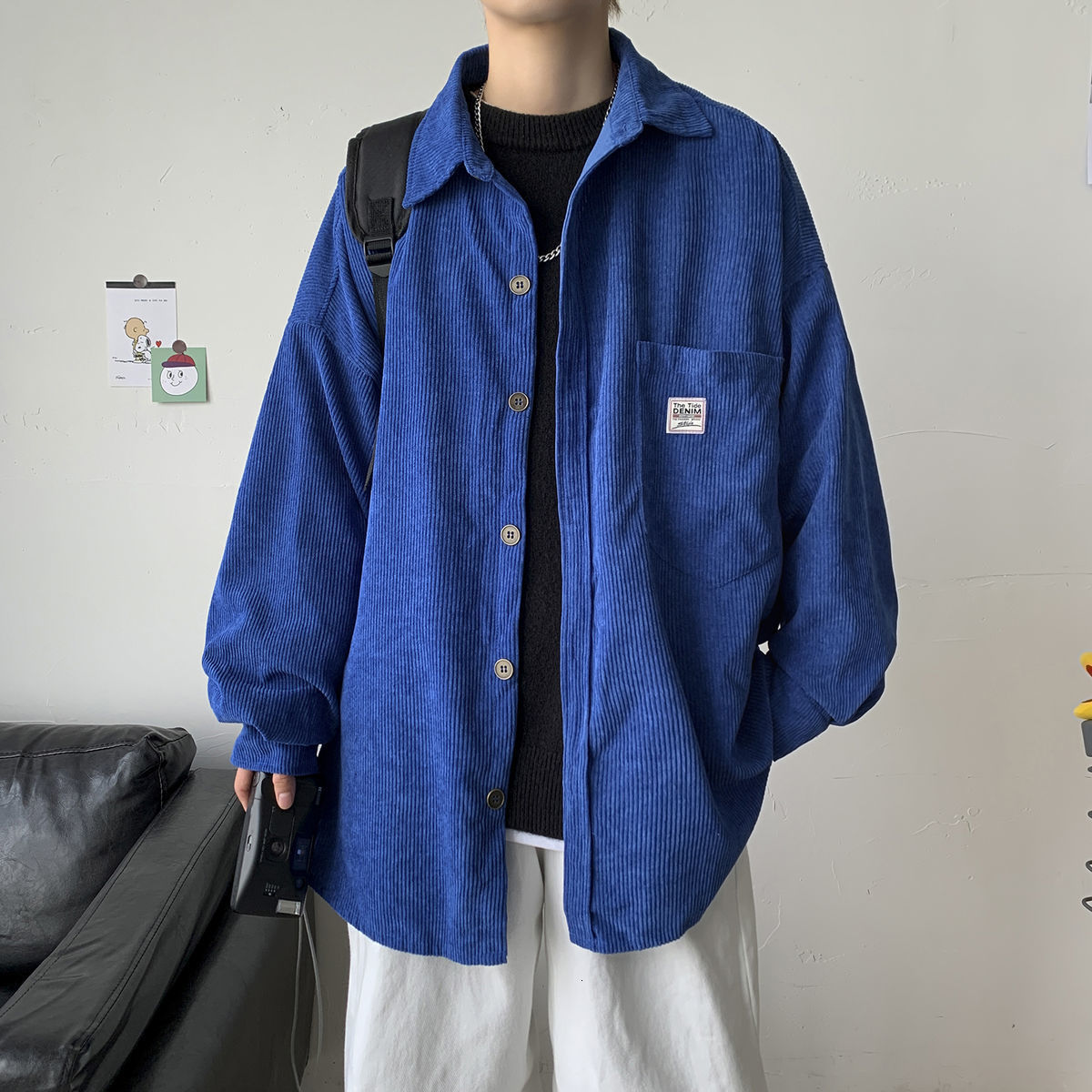 Privathinker Corduroy Long Sleeve Shirts - Unisex Fashion Casual Oversize Shirt Printed Clothing