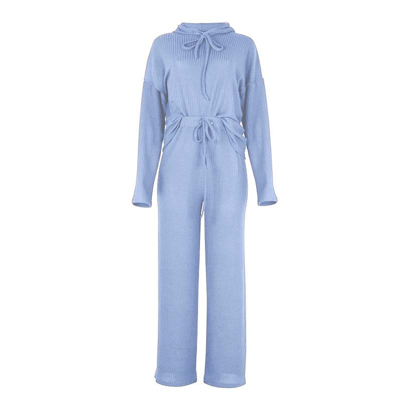 Knitted Pajama Set, Hooded Pajama Pants, Home Long Sleeve Sleepwear Loose Lounge Wear
