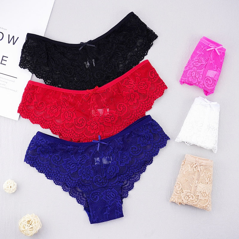 Fashion Sexy Full Lace Panties Transparent Briefs Low Cut Panty Breathable