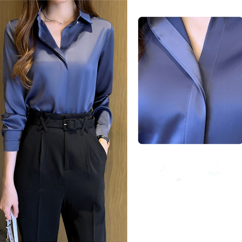 Silk Women's Shirt Long Sleeve Fashion Woman Blouses Satin Top Female Shirts and Blouse Basic Ladies Tops OL Women Clothing