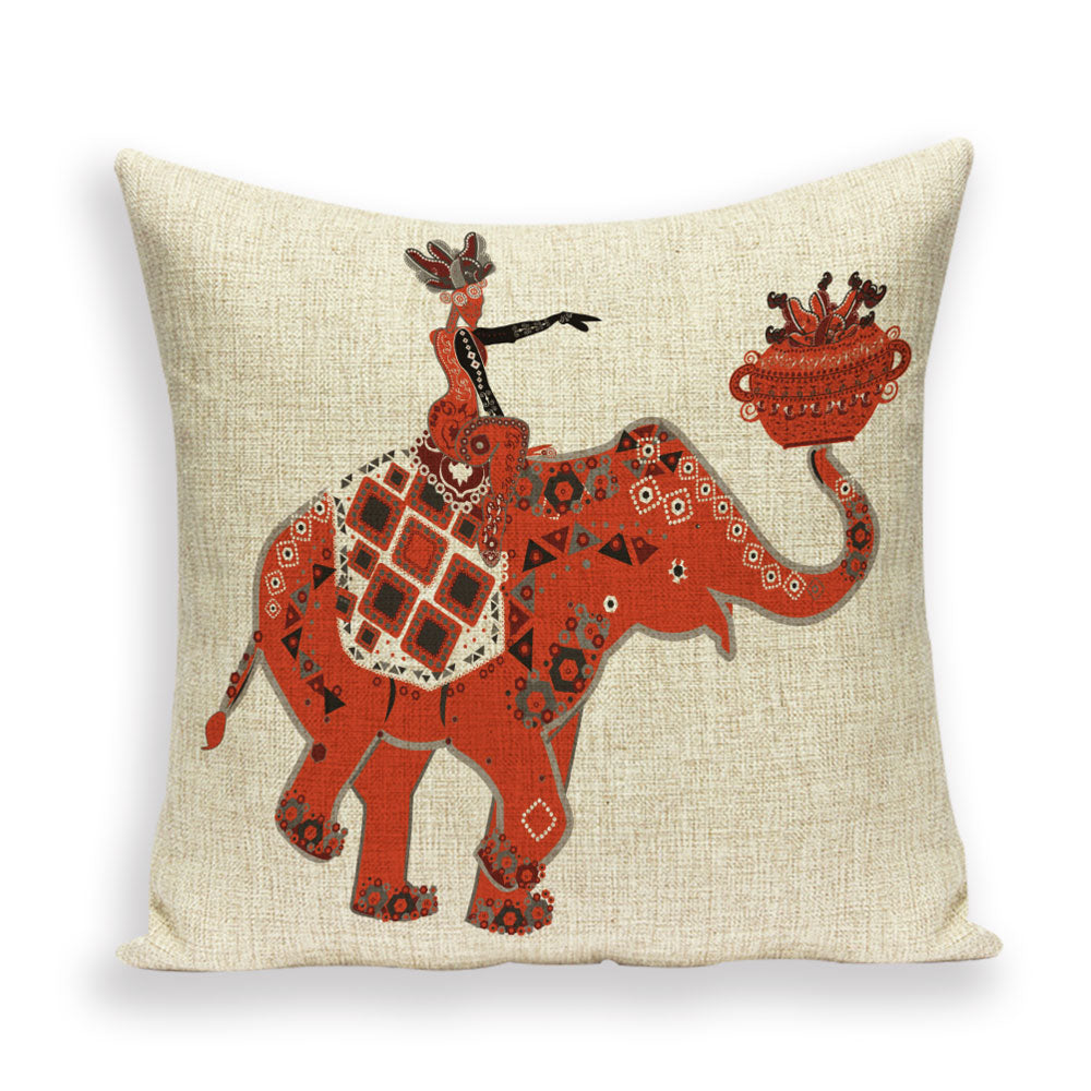 African Style Cushion Cover, African Style Pillow Case Linen Print Color Cloth for Sofa Throw Pillows