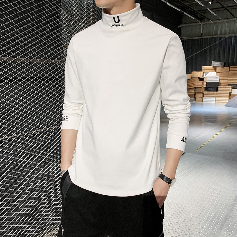 Cashmere T-Shirts Long Sleeve Embroidery Letter T Shirt Turtleneck Streetwear Casual T-shirts Fashion Tee