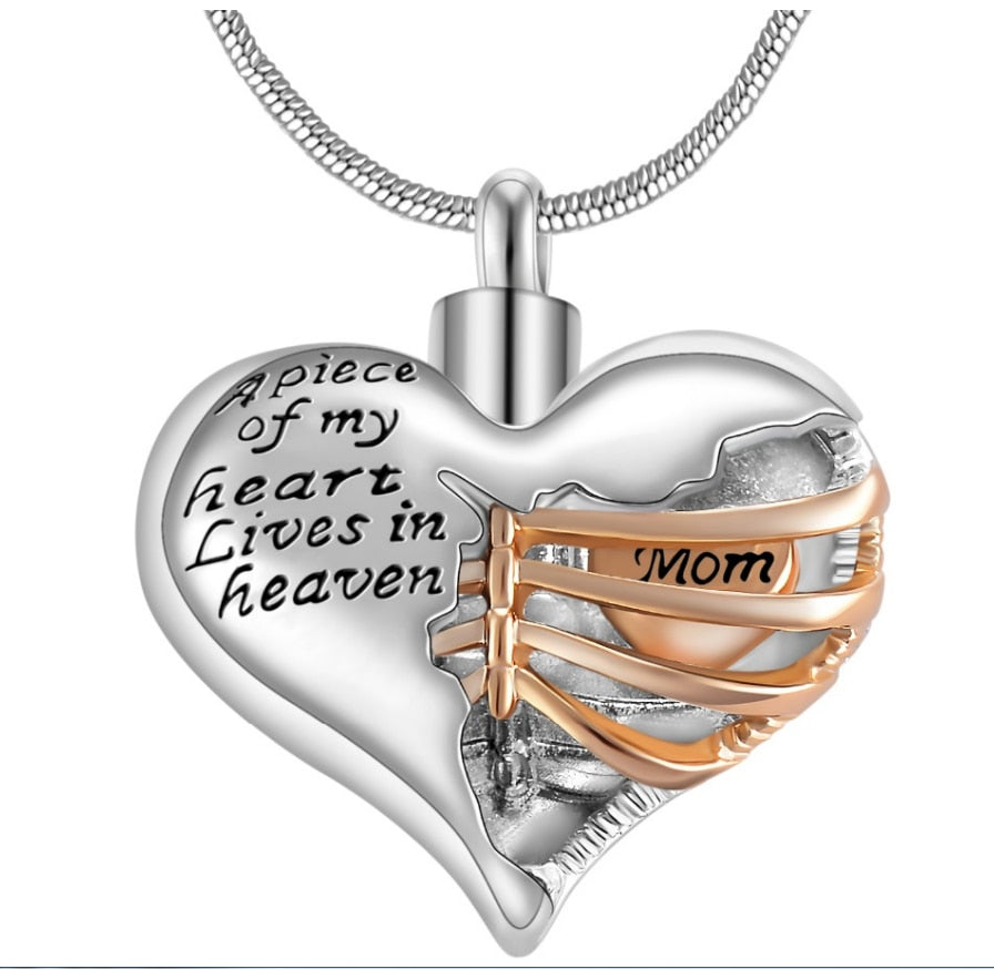 Locket A piece of my heart lives in Heaven, Two Tone Locket Heart necklace jewelry keepsake pendant