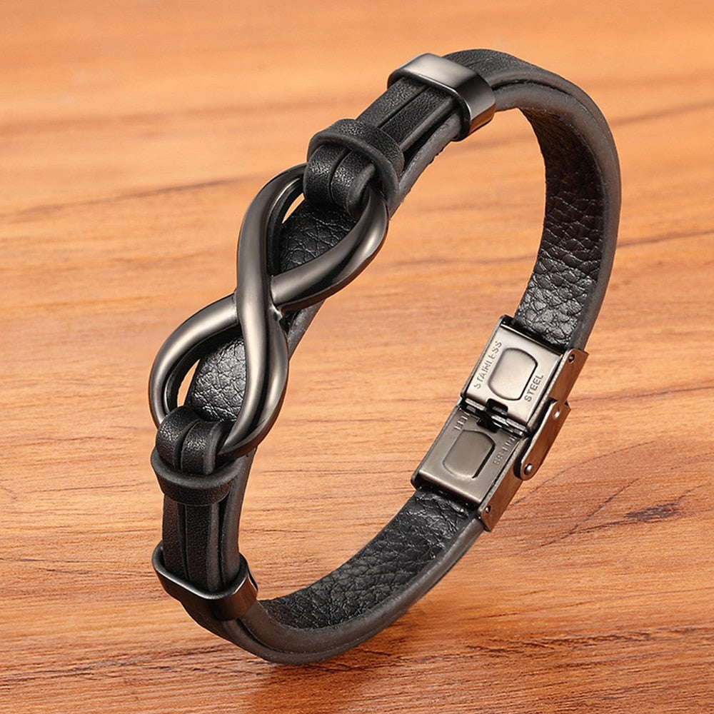 XQNI Stainless Steel Leather Bracelet Infinity Logo Special Popular Pattern Bracelet DIY Size Valentine Day Jewelry Gift