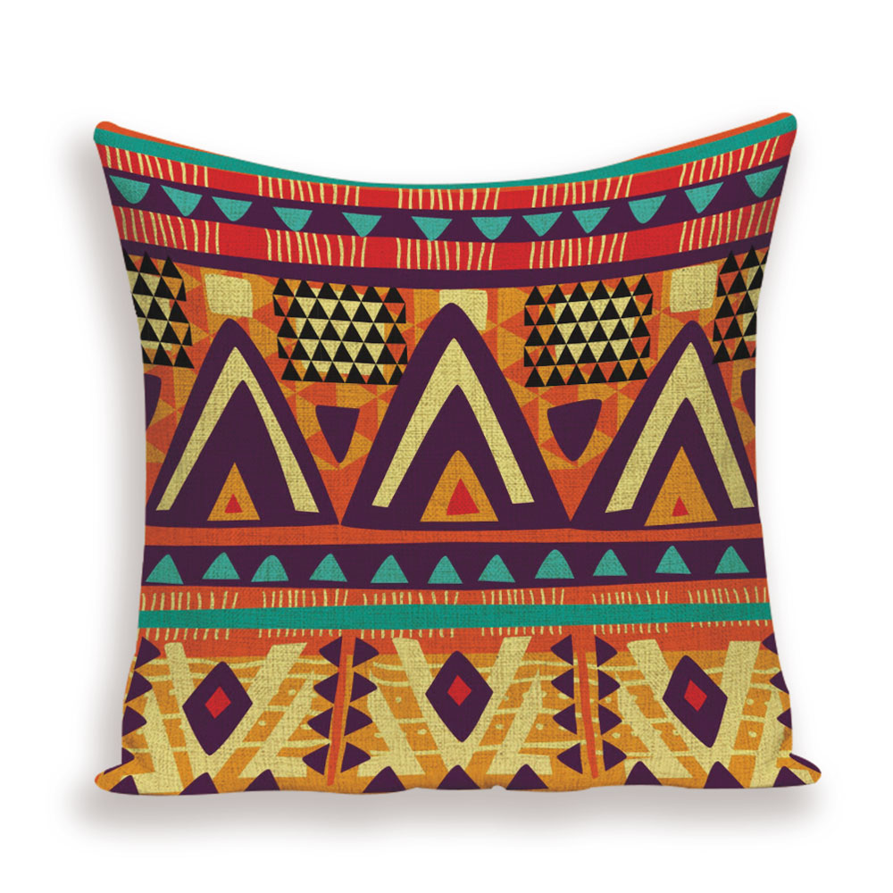 African Style Cushion Cover, African Style Pillow Case Linen Print Color Cloth for Sofa Throw Pillows