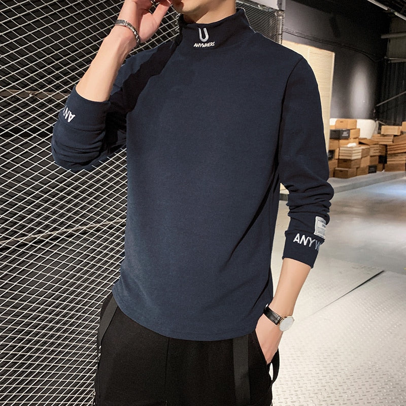 Cashmere T-Shirts Long Sleeve Embroidery Letter T Shirt Turtleneck Streetwear Casual T-shirts Fashion Tee