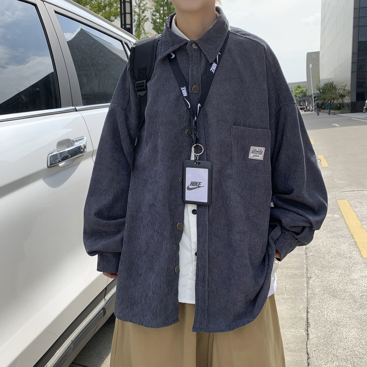 Privathinker Corduroy Long Sleeve Shirts - Unisex Fashion Casual Oversize Shirt Printed Clothing