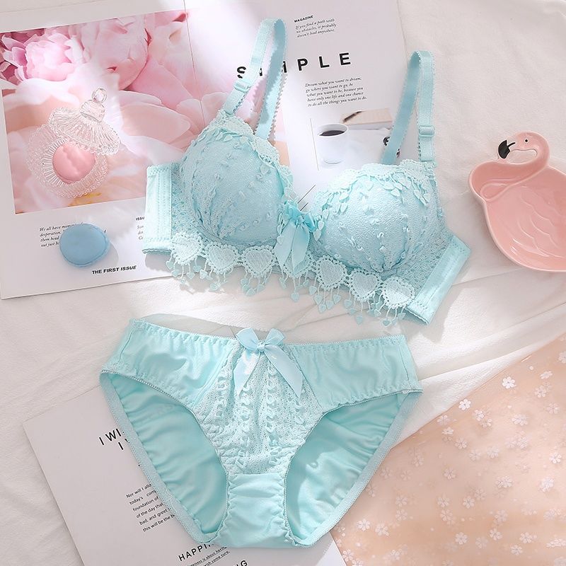 Push Up Lingerie Bra and Panties Lace Wireless Bra Briefs Sexy Bra Top Seamless Plus Size Underwear Set - 7 colors