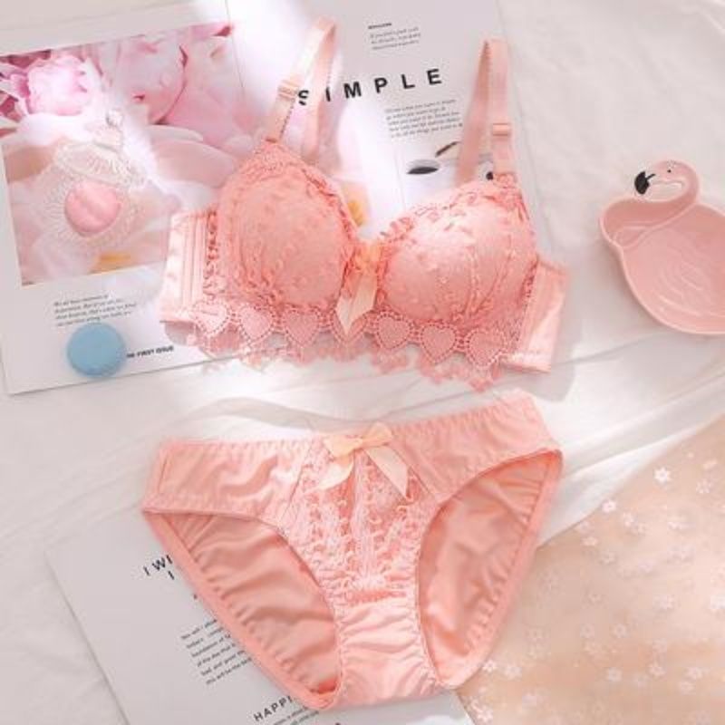 Push Up Lingerie Bra and Panties Lace Wireless Bra Briefs Sexy Bra Top Seamless Plus Size Underwear Set - 7 colors