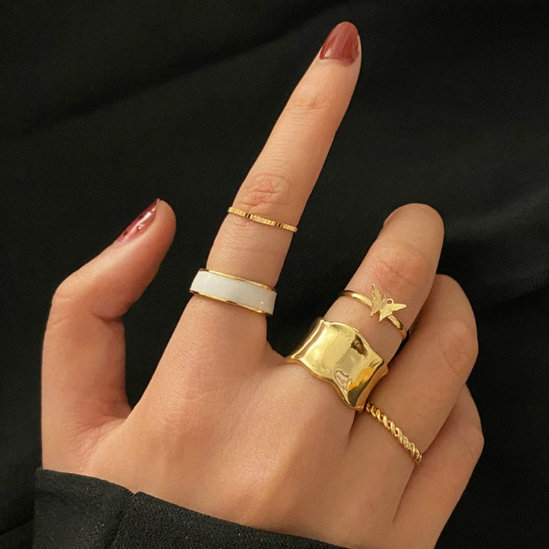 LATS 7pcs Fashion Jewelry Rings Set Metal Hollow Round Opening Party Wedding Gifts