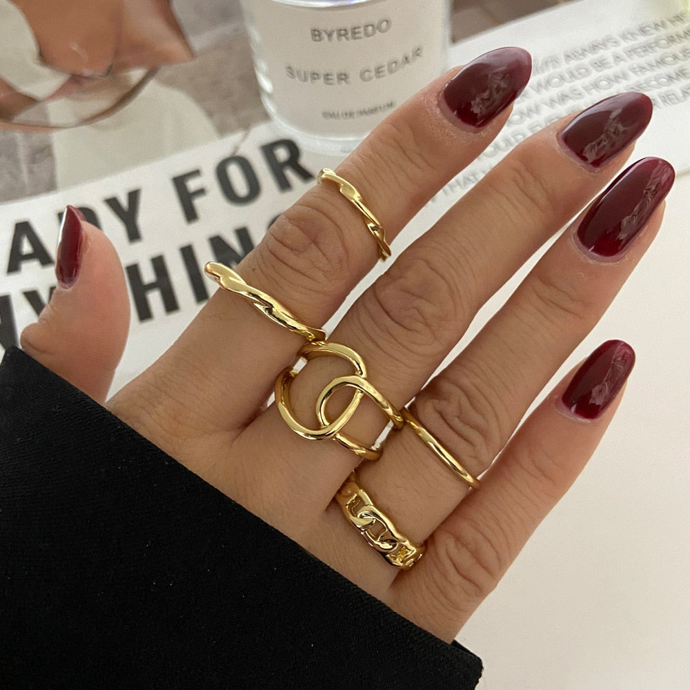 LATS 7pcs Fashion Jewelry Rings Set Metal Hollow Round Opening Party Wedding Gifts