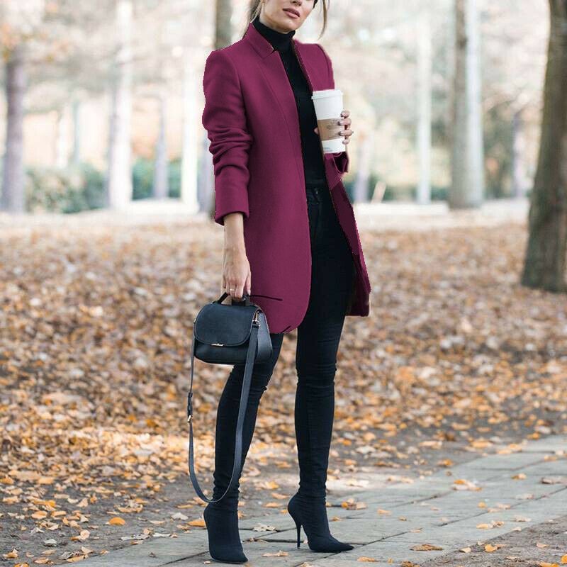 Women Trench Long Coat Autumn Winter Lapel Long Sleeve Coats Office Ladies Solid Slim Overcoat Outwear Abrigo Mujer