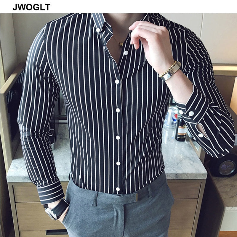 Casual Button Down Shirt, Design Brand Slim Fit, Long Sleeve Striped Shirts