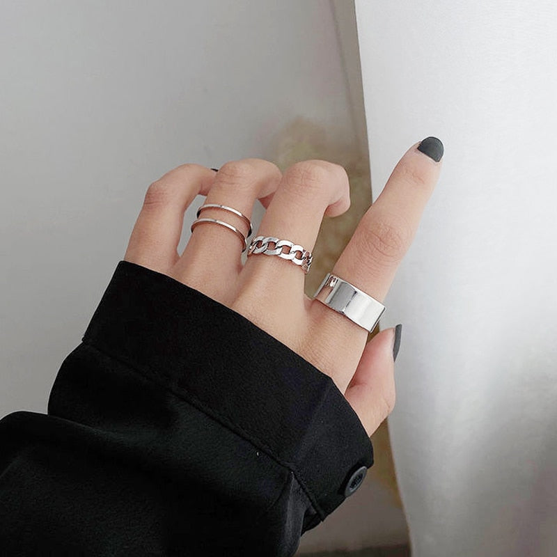 LATS 7pcs Fashion Jewelry Rings Set Metal Hollow Round Opening Party Wedding Gifts