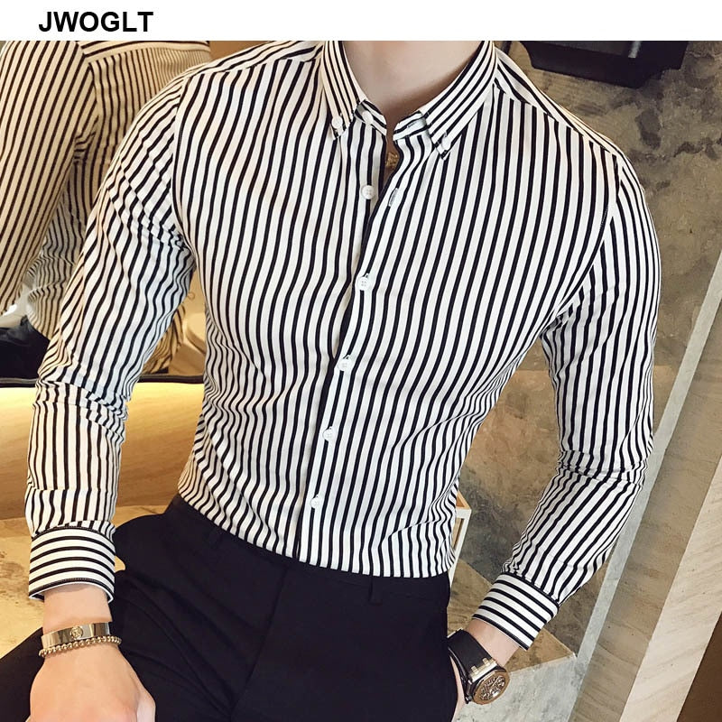 Casual Button Down Shirt, Design Brand Slim Fit, Long Sleeve Striped Shirts