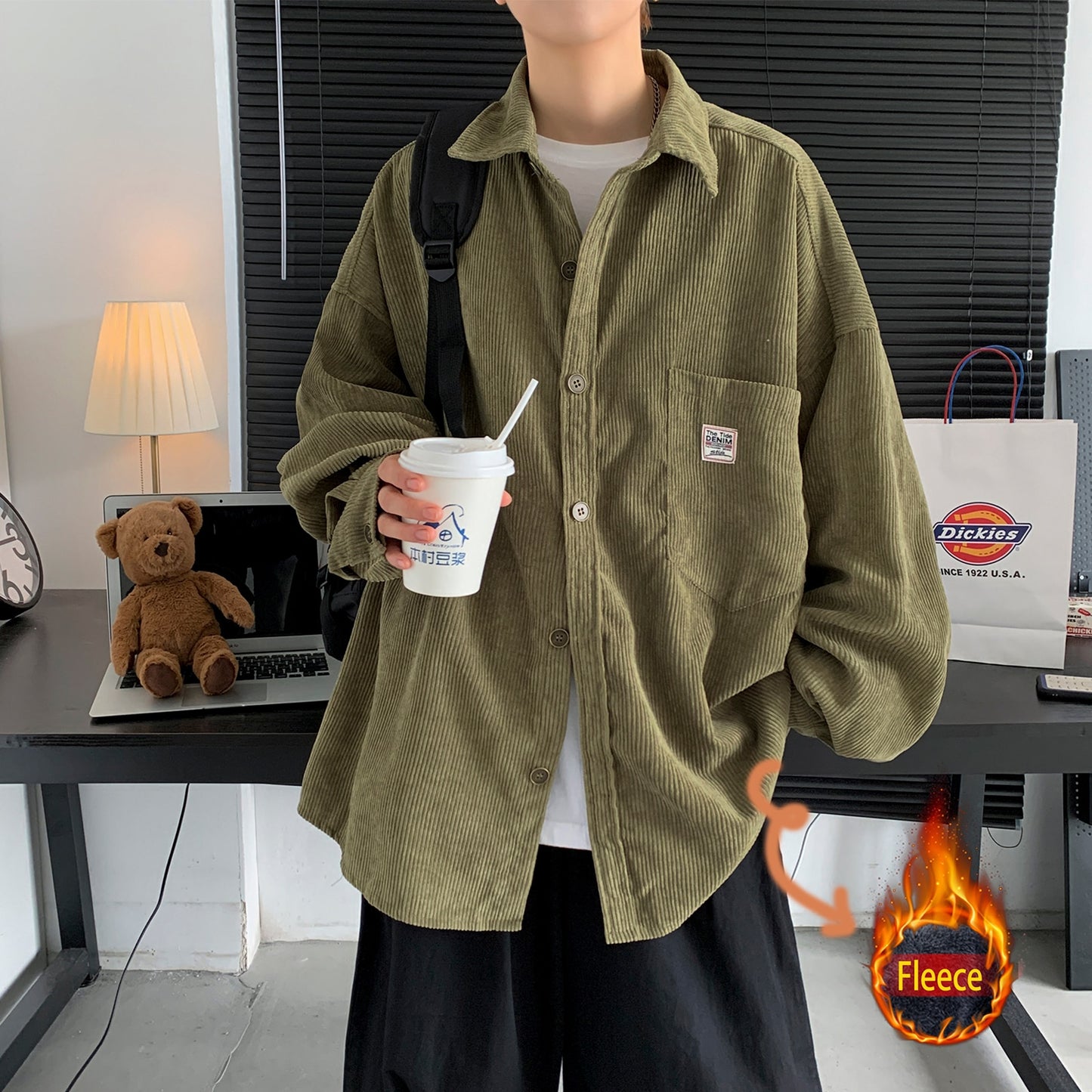 Privathinker Corduroy Long Sleeve Shirts - Unisex Fashion Casual Oversize Shirt Printed Clothing