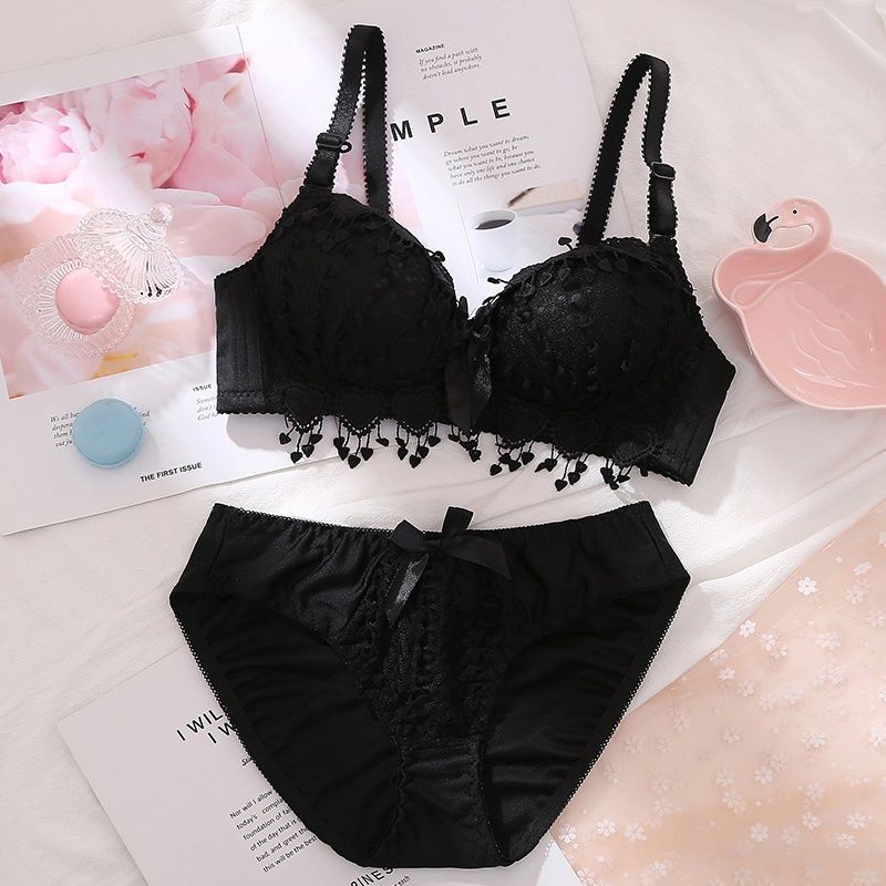 Push Up Lingerie Bra and Panties Lace Wireless Bra Briefs Sexy Bra Top Seamless Plus Size Underwear Set - 7 colors