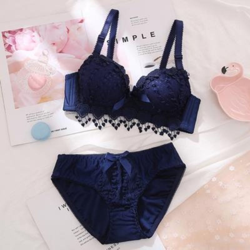 Push Up Lingerie Bra and Panties Lace Wireless Bra Briefs Sexy Bra Top Seamless Plus Size Underwear Set - 7 colors