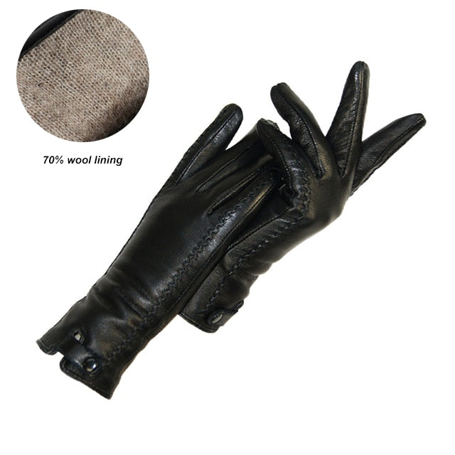 New Gloves Genuine Leather Winter Warm Fluff Woman Soft Female Rabbit Fur Lining Riveted Clasp High-quality Mittens