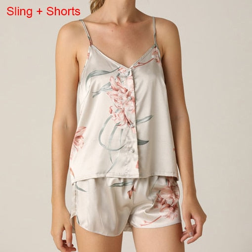 Print Flower Nighty&Robe Suit Sleepwear Sexy Satin Kimono Gown Women Bathrobe Intimate Lingerie Nightwear Silky Nightgown