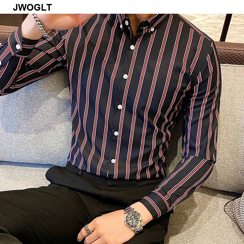 Casual Button Down Shirt, Design Brand Slim Fit, Long Sleeve Striped Shirts