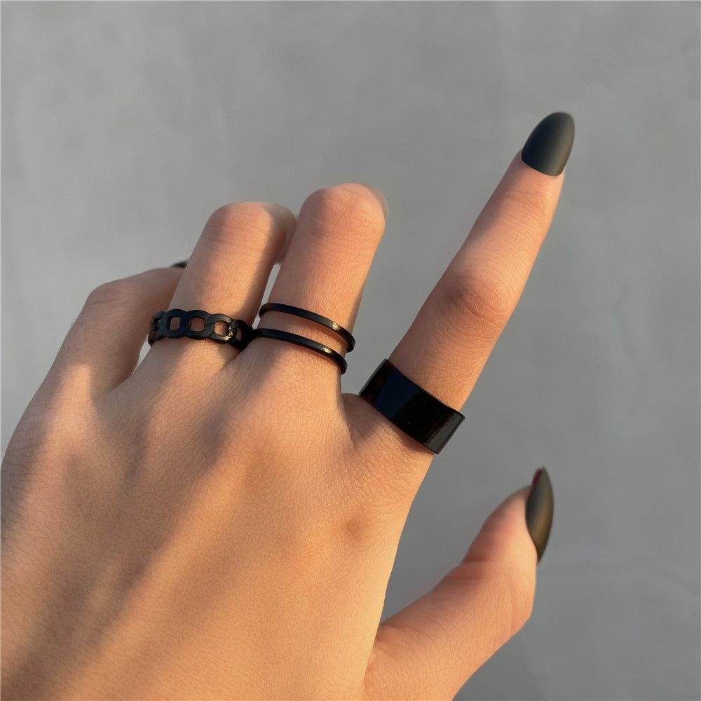 LATS 7pcs Fashion Jewelry Rings Set Metal Hollow Round Opening Party Wedding Gifts