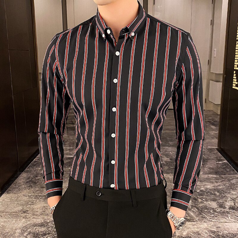 Casual Button Down Shirt, Design Brand Slim Fit, Long Sleeve Striped Shirts