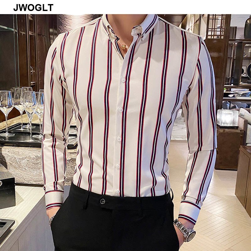 Casual Button Down Shirt, Design Brand Slim Fit, Long Sleeve Striped Shirts