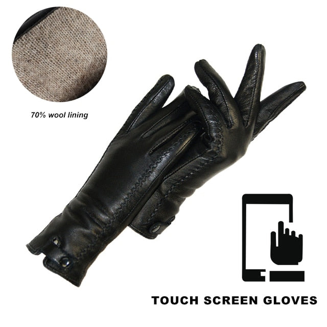 New Gloves Genuine Leather Winter Warm Fluff Woman Soft Female Rabbit Fur Lining Riveted Clasp High-quality Mittens