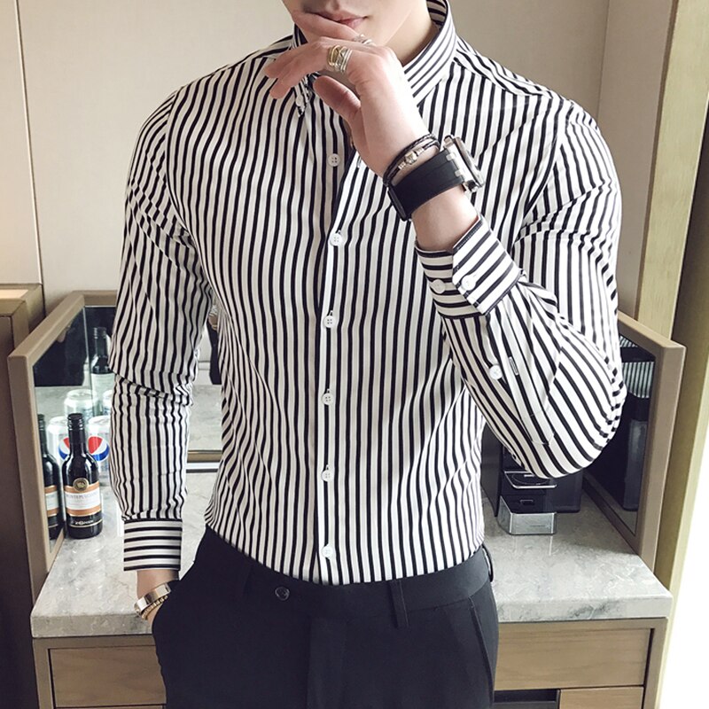 Casual Button Down Shirt, Design Brand Slim Fit, Long Sleeve Striped Shirts