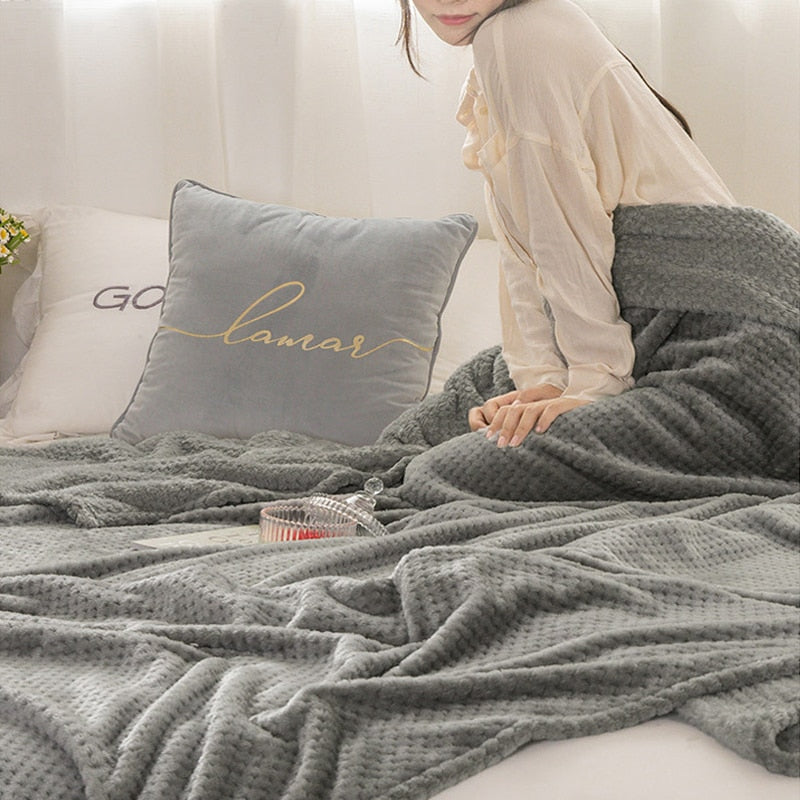 Nordic Throw Blanket For Bed Fluffy Plaid Blankets On The Sofa Solid Color Bedspreads Decorative King Size Coral Fleece Blankets