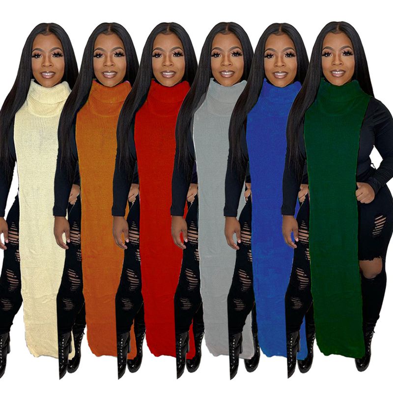 HAOYUAN Sexy Knitted Side Split Sweater Sleeveless Spring Y2k Outfits Birthday Party Long Maxi Dresses