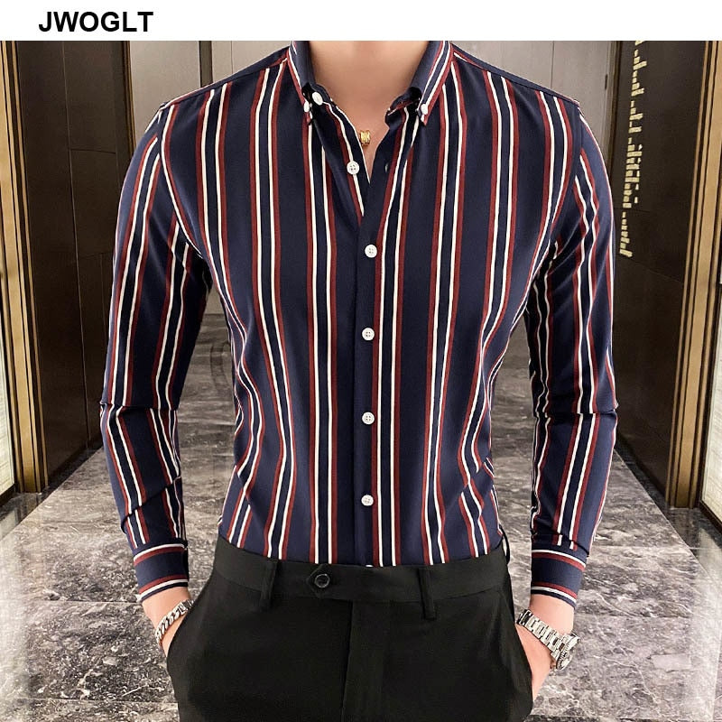 Casual Button Down Shirt, Design Brand Slim Fit, Long Sleeve Striped Shirts