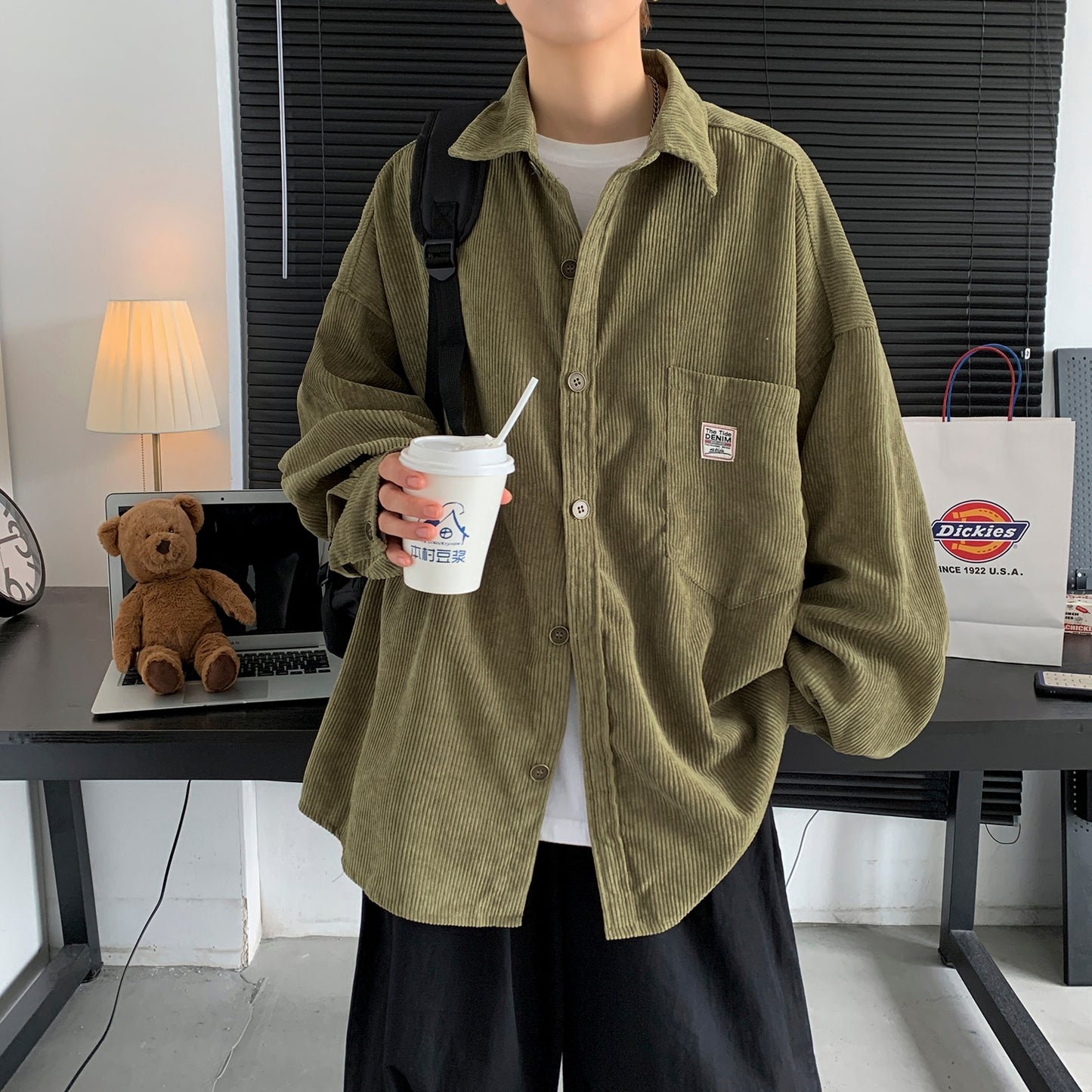 Privathinker Corduroy Long Sleeve Shirts - Unisex Fashion Casual Oversize Shirt Printed Clothing