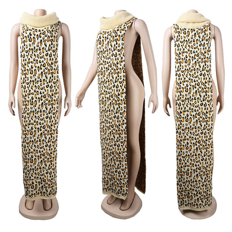 HAOYUAN Sexy Knitted Side Split Sweater Sleeveless Spring Y2k Outfits Birthday Party Long Maxi Dresses