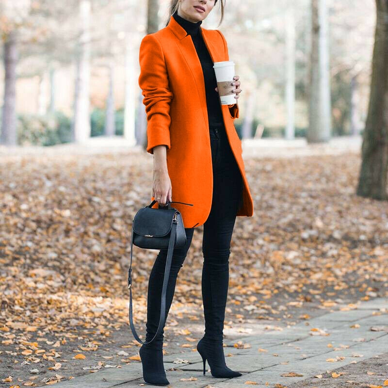 Women Trench Long Coat Autumn Winter Lapel Long Sleeve Coats Office Ladies Solid Slim Overcoat Outwear Abrigo Mujer