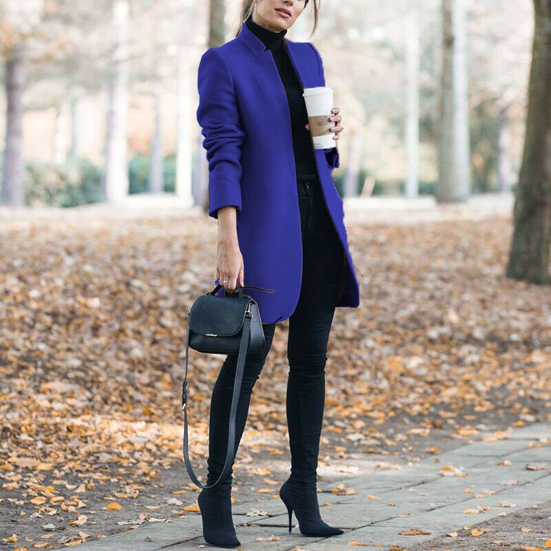Women Trench Long Coat Autumn Winter Lapel Long Sleeve Coats Office Ladies Solid Slim Overcoat Outwear Abrigo Mujer